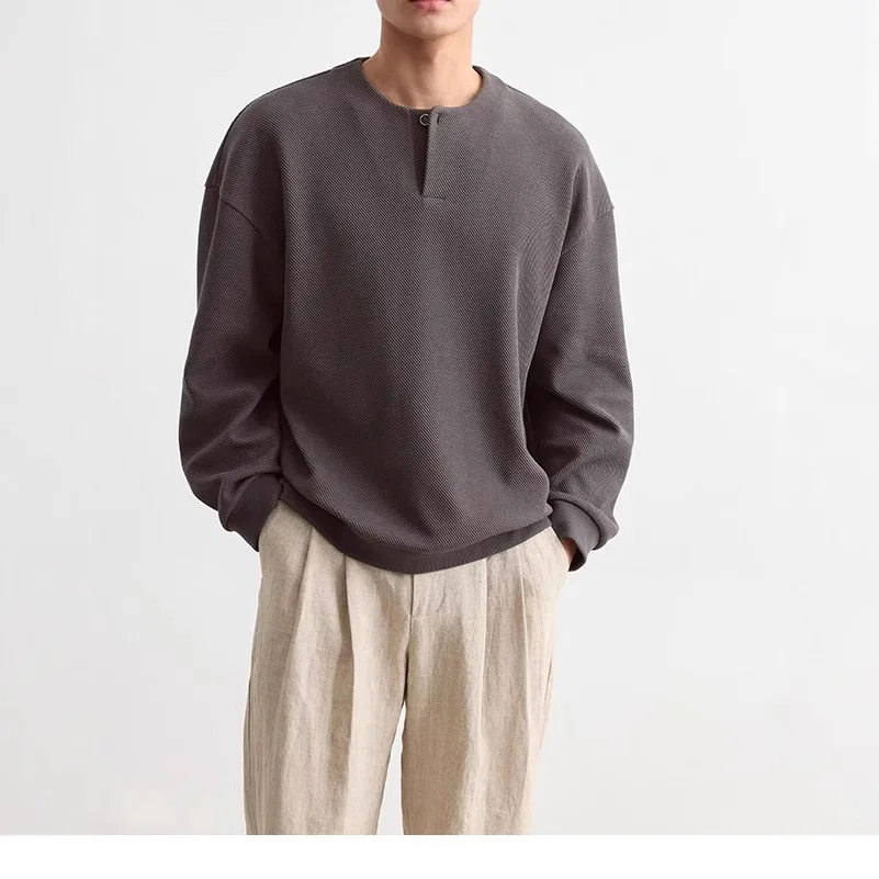 Men Top Half Open Collar Neck T-Shirt Neck Sweater Men Jacquard Texture