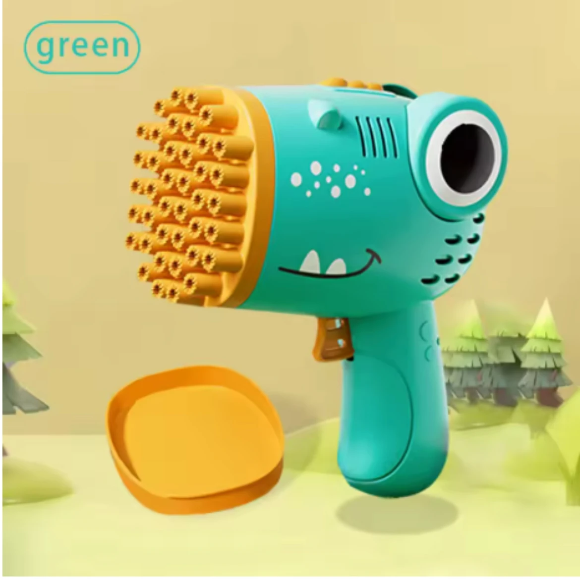 Máquina portátil de bolhas de dinossauro com 40 buracos, pistola elétrica de bolhas, brinquedo para festa de casamento ao ar livre (sem água de bolhas)