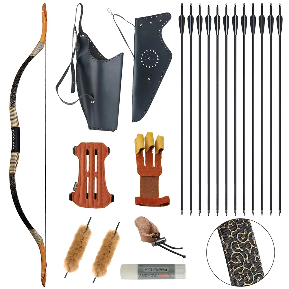 TOPARCHERY 53 ''Tiro con Arco Arco Largo de Madera Tradicional 30-50 Libros Juego de Arco Recurvo para Aldult Tiro al Aire Libre Práctica Deportes de Caza