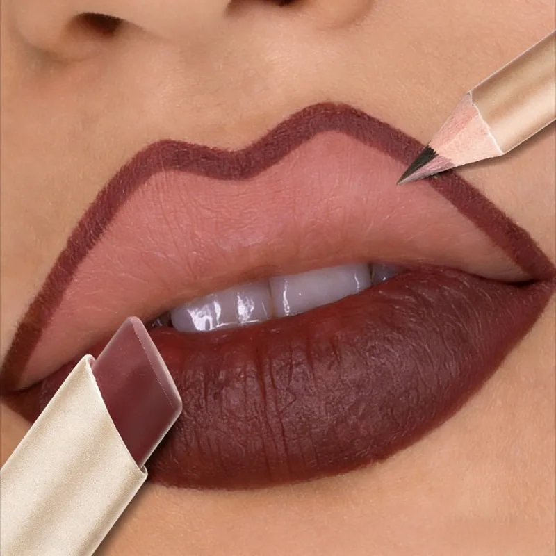 ชุดลิปไลเนอร์เนื้อแมทและลิปสติกติดทนนานกันน้ำสีนู้ดแดง 12 สีชุดแต่งหน้าริมฝีปากที่เขียนง่าย