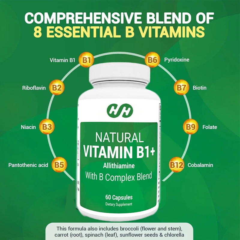 Eight Natural Vitamin B1, B6, B12 Complex Supplements, Including Thiamine, Niacin, Folic Acid, Magnesium, Etc. -60 Capsules