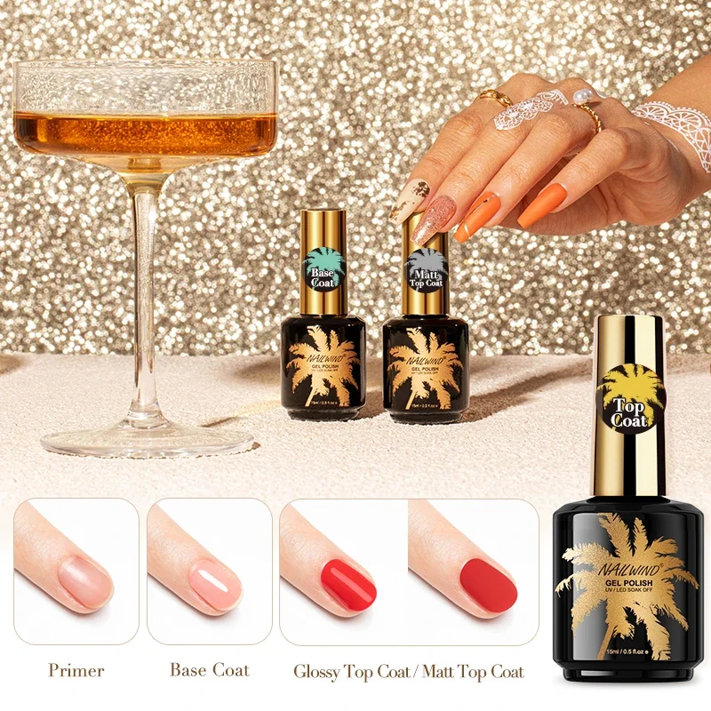 NailWind 15ml Primer Gel Varnishes Gel Nail Polish Semi Permanent Nail UV Gel Base Top Coat Soak Off Hybrid for Nail Art