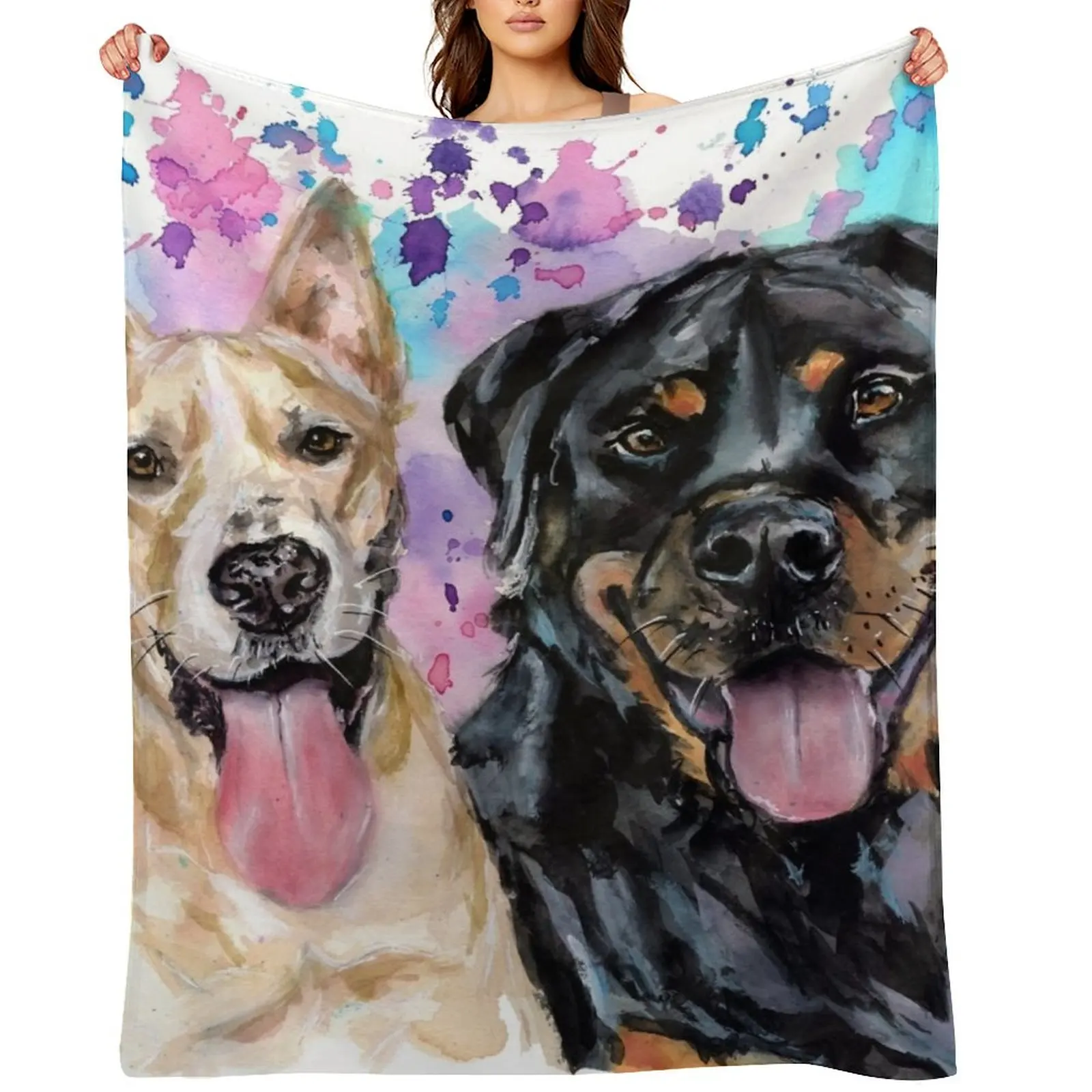 Watercolour Staffy Cross and Rottweiler Throw Blanket Luxury Throw Decorative Sofa Hairy Warm bed plaid Giant Sofa Blankets