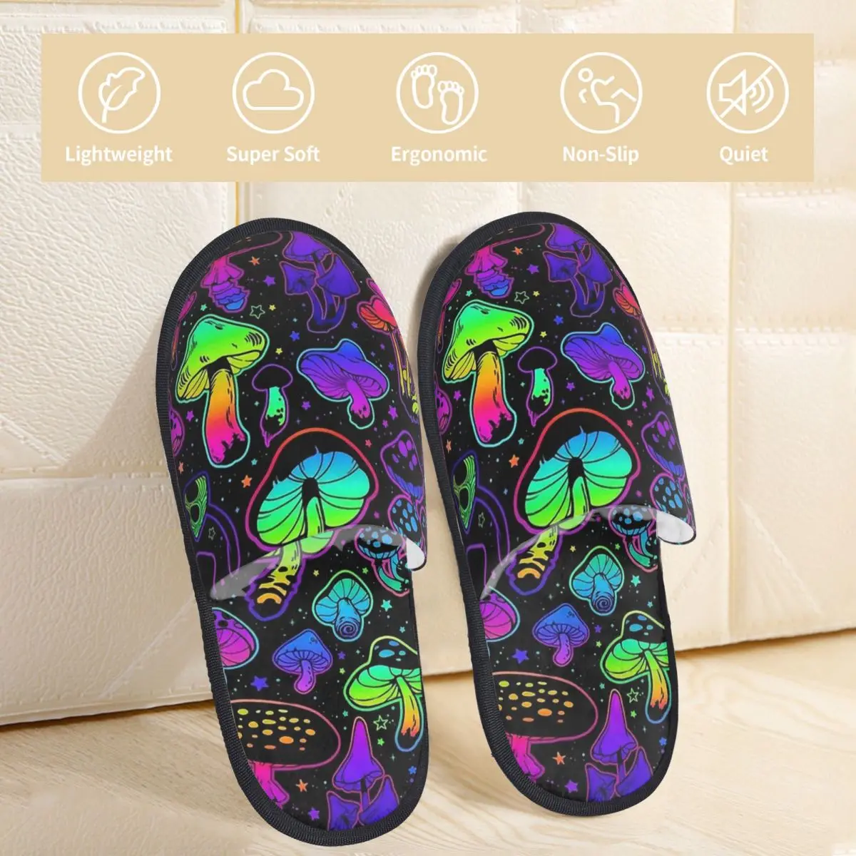 Neon Psychodelic Mushrooms Stuff Men Women Furry slippers Cosy pantoufle homme Home slippers