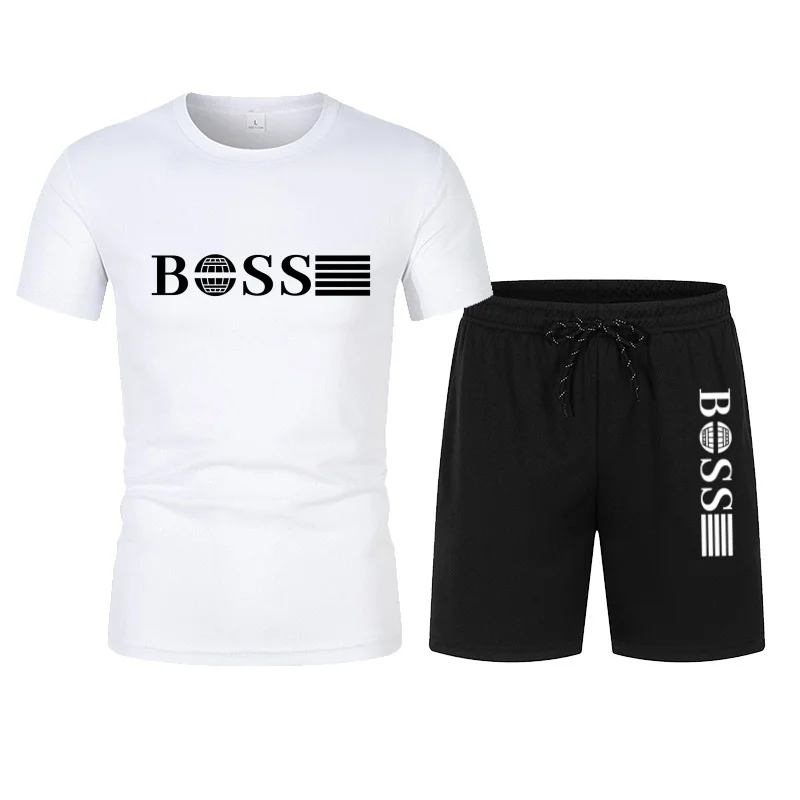 Summer hot selling men's sports suit fashionable printed casual T-shirt+shorts two-piece running set breathable quick drying view 4