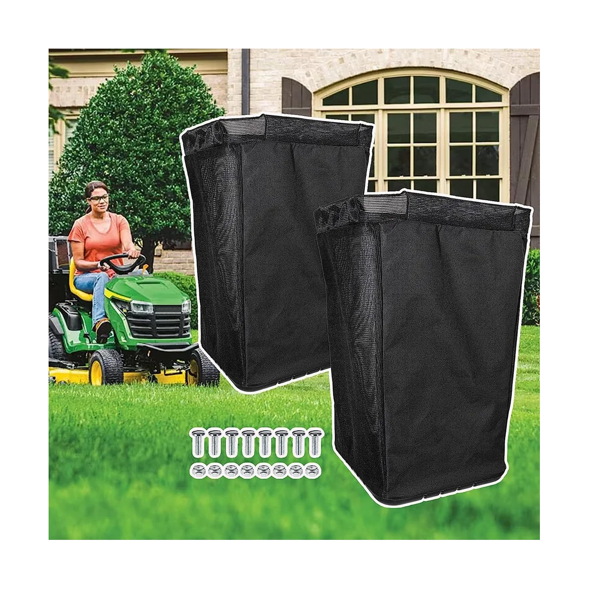 

AM101602 Lawn Mower Grass Bag Replacement for 100 Series L110 X110 125 D100 LA120 Z225 Z245 Z425 Z445 , 2PCS