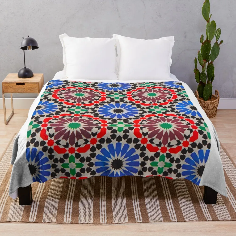 Geometric pattern in green, black, blue, red and maroon Throw Blanket Sofa Quilt Baby blankets ands Kid'S Blankets