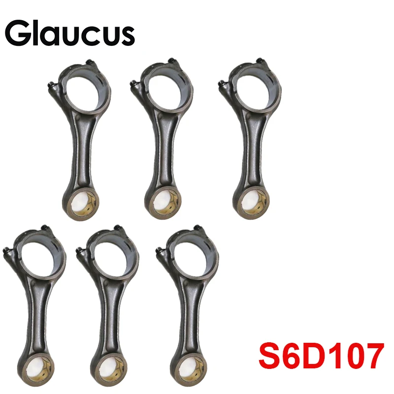 6pcs 6D107 S6D107 engine connecting rod conrod con rod for KOMTASU PC240LC-8 PC200 PC200-8 PC240-8 Excavator with bolt