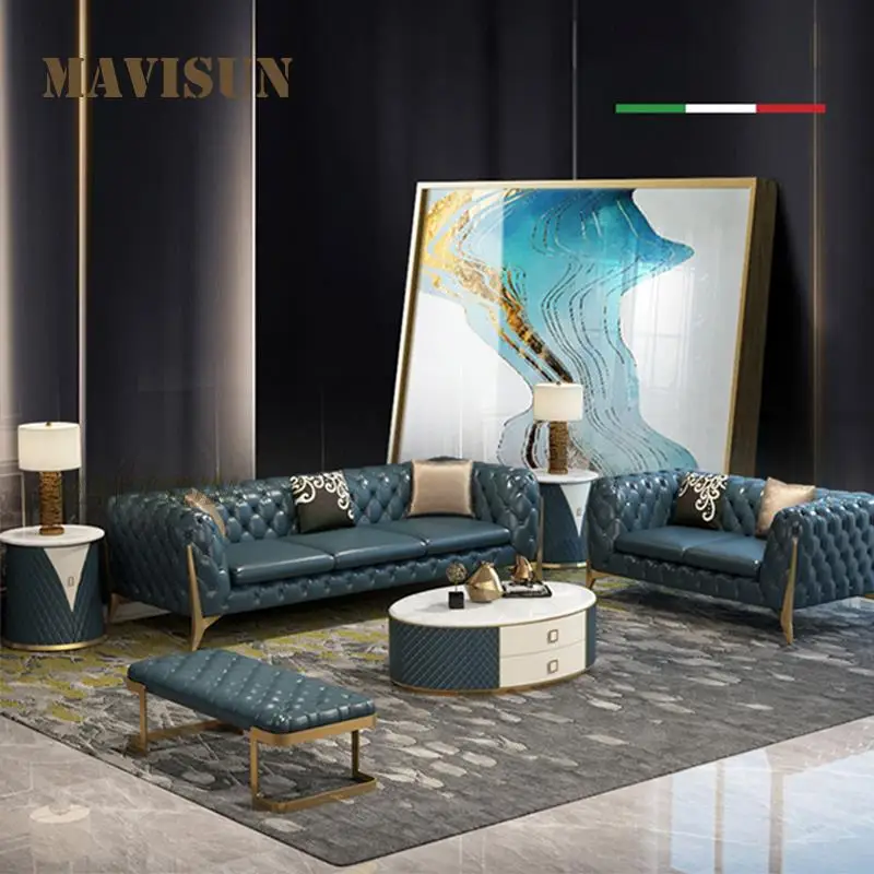 Leather Italian Light Luxury Sofa Full Pull Button Modern Minimalist Combination Multi-Color Custom Furniture Designer Sofa