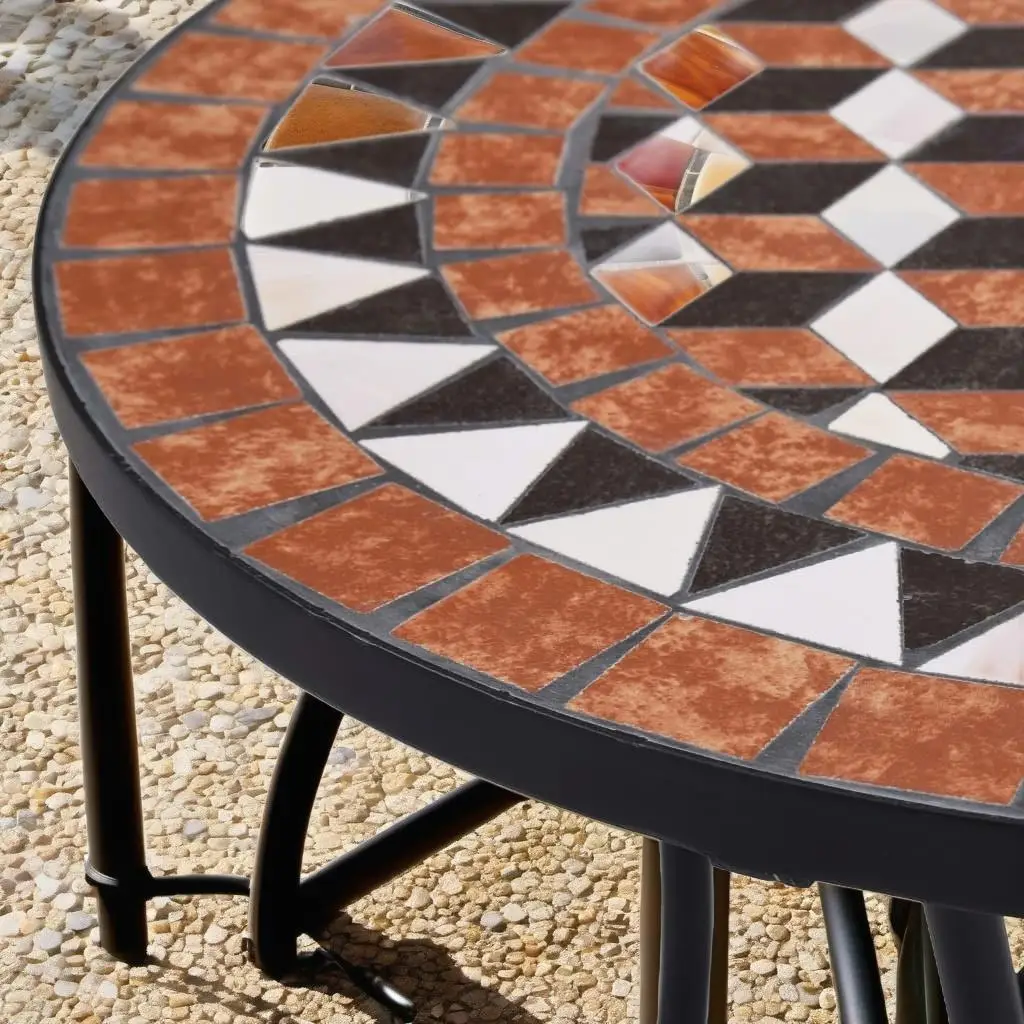 60cm Brown Ceramic Mosaic Bistro Table - Stylish Outdoor/Indoor Dining Furniture