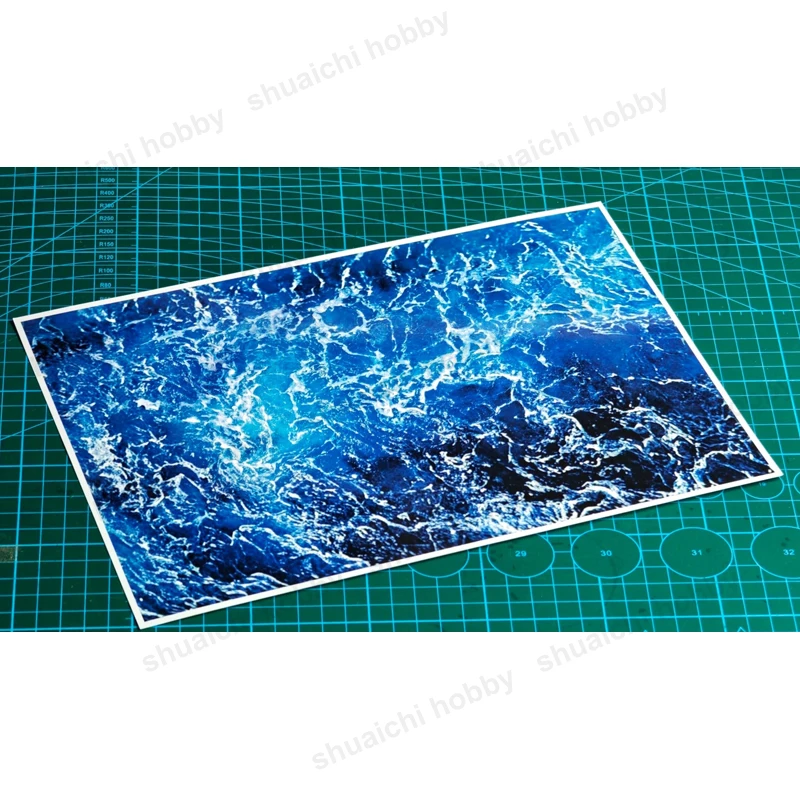 A4-formaat Oceaanpatroon Achtergrond Papier Gecoat Papier Materiaal Wave Display Achtergrond voor 1/2000 Oorlogsschip Model Diorama Accessoires