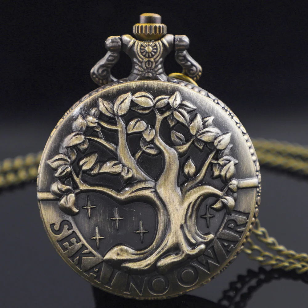 Steampunk Vintage Tree of Life Bronze Quartz Pocket Watch Fashion Necklace Pendant Chain Jewelry Gift Clock for Men Women