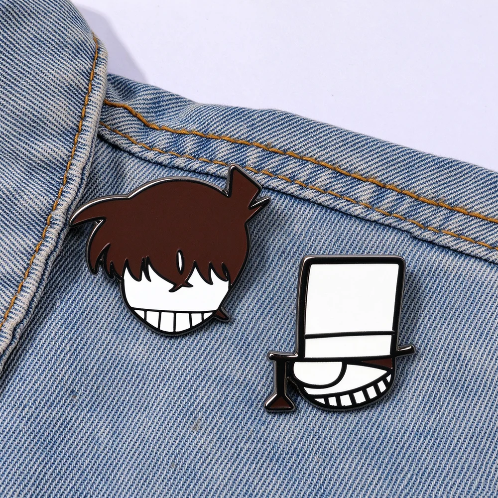 2Pcs/Set Anime Detective Conan Enamel Brooch Character Kudou Shinichi Badge Lapel Pin Jacket Backpack Jewelry Accessories Gift
