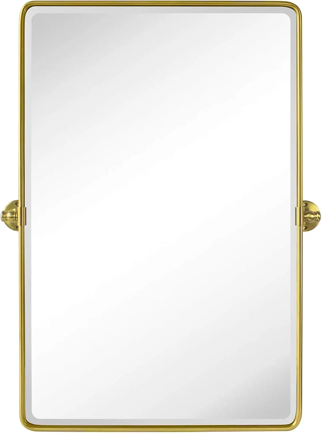 Gold Pivot Rectangle Bathroom Vanity Mirror Farmhouse Tilt Rounded Metal Frame Pivoting Bevel 26.91x35 Inches Overall 23x35 Inch