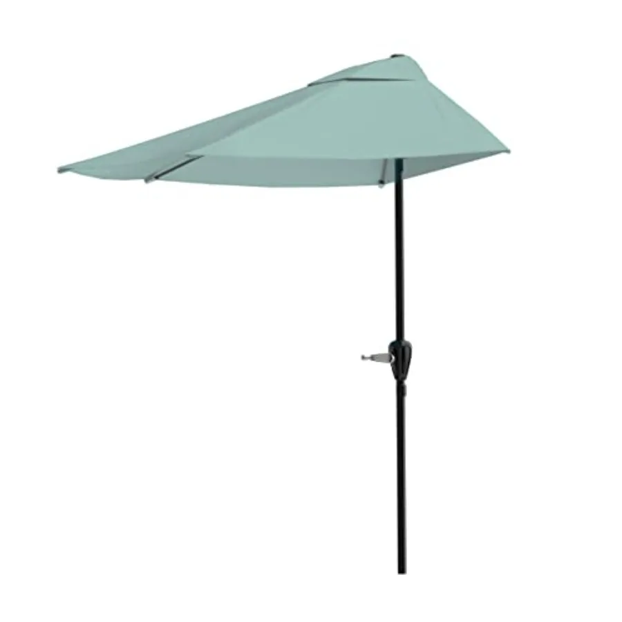 

Half Umbrella Outdoor Patio Shade - 9 ft Patio Umbrella with Easy Crank - Small Canopy for Balcony, Table, or Deck by Light Gre