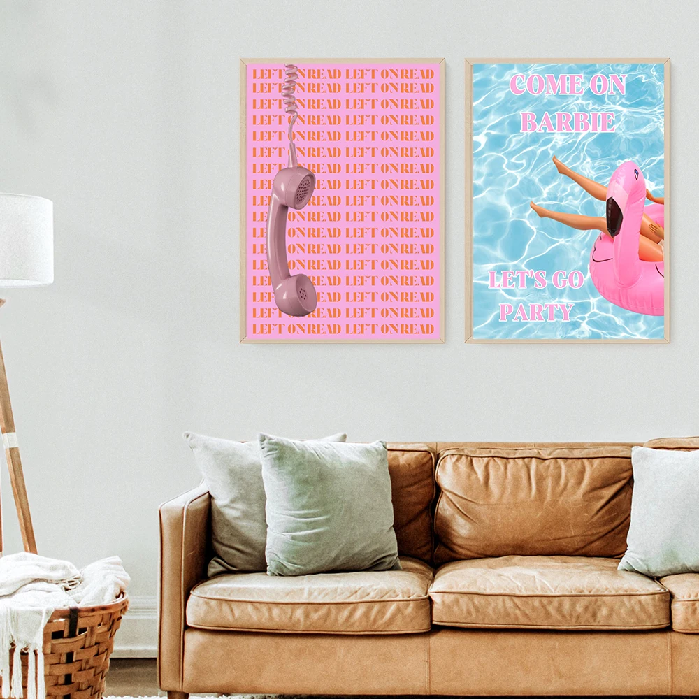 Pink Phone Left on Read Quotes Posters Pool Party Girl Wall Art Canvas Painting Prints Flamingo Float Pictures Living Room Decor