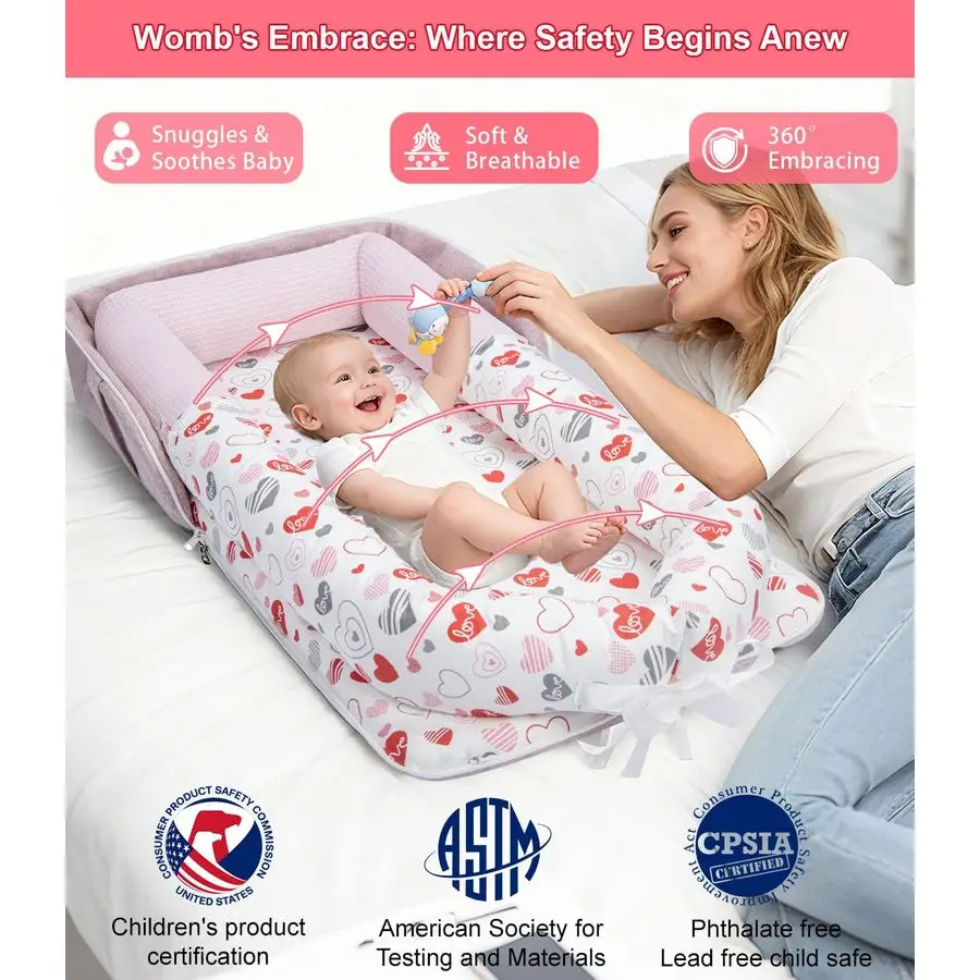 كرسي استرخاء، كرسي سفر محمول قابل للطي لحديثي الولادة 012 شهرًا، عش خفيف الوزن قابل للغسل مع مظلة، ناعم ومسامي B #2