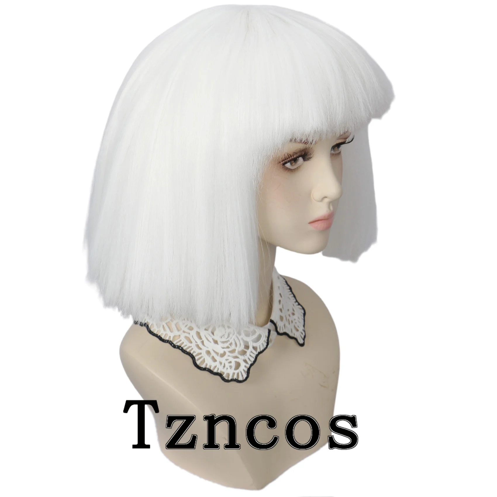 Tzncos المرأة رقيق أبيض قصير بوب شعر مستعار تنفس روز صافي غطاء ألياف صناعية مقاومة للحرارة للعب دور الهالوين #3
