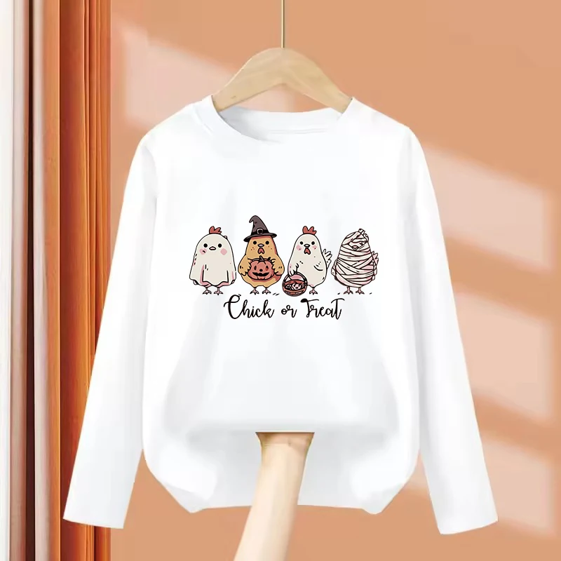 Kids Funny Chicken Printed T Shirts Kids Long Sleeve Children's T-shirt Boys Girls Summer Spring Casual Top Tee