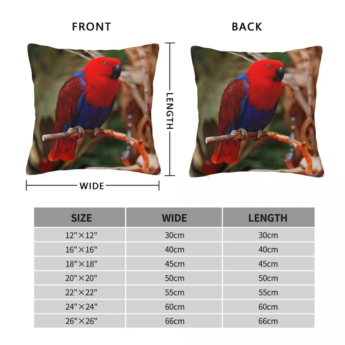 Beautiful Red Eclectus Parrot Square Pillowcase Polyester Linen Velvet Pattern Zip Decor Throw Pillow Case Home Cushion Cover