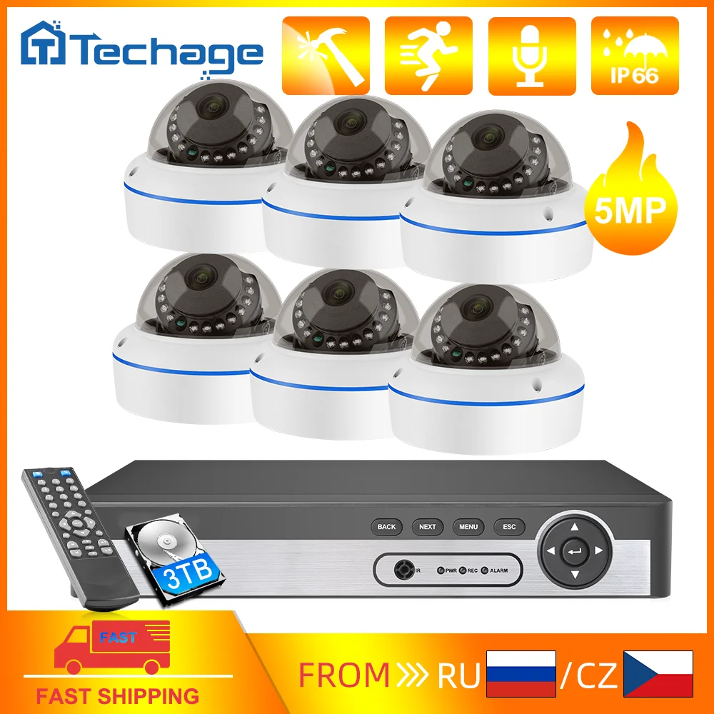 

Techage 8CH 5MP POE IP-камера Система наблюдения Открытый купол для обнаружения человека Объектив 2,8 мм CCTV Безопасность H.265 Комплект видеорегистратора