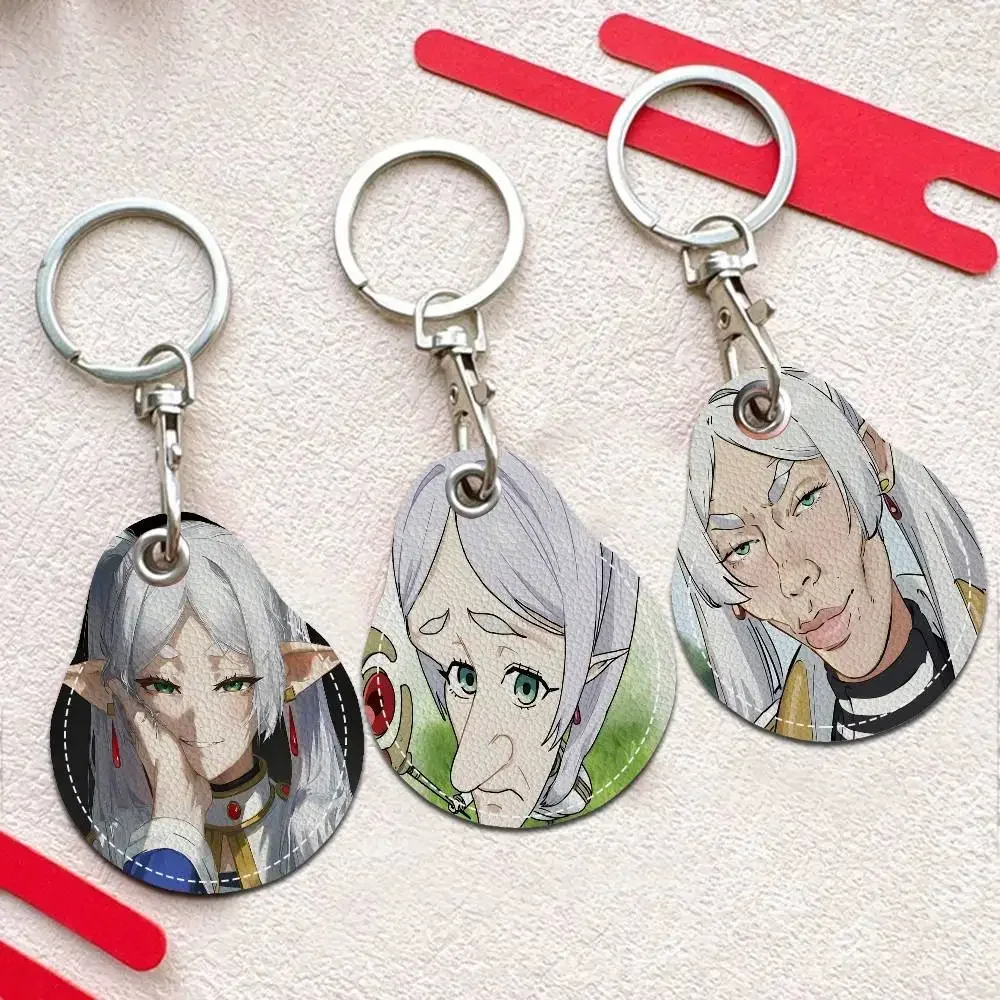 Anime-Frieren PU Card Holder Keychain Key Ring Door Lock Access Tags Card Case Keychain Access Card Key Tag Ring