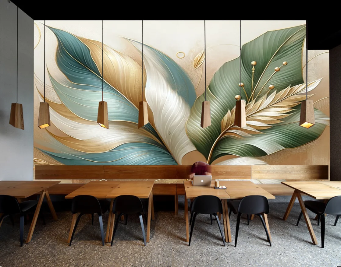 Custom Wallpaper Nordic Hand-painted Tropical Plant Leaf Lines Wall Painting Living Room Bedroom Luxury Home Decor Mural
