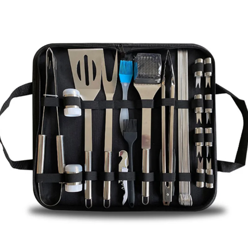 

AA94-Outdoor BBQ Combination Cooker 28 Sets Of Cloth Bag Stainless Steel Barbecue Tool Set
