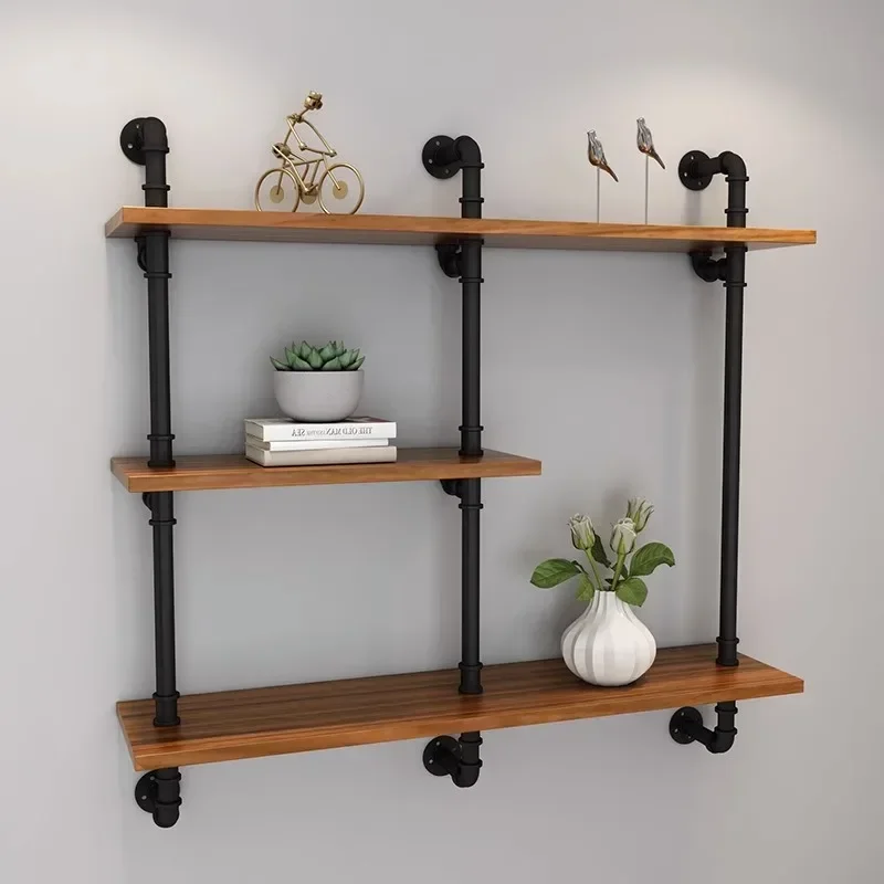 

A American water pipe bookshelf, American style industrial style multi-layer storage rack, iron wall rack, retro metal wall