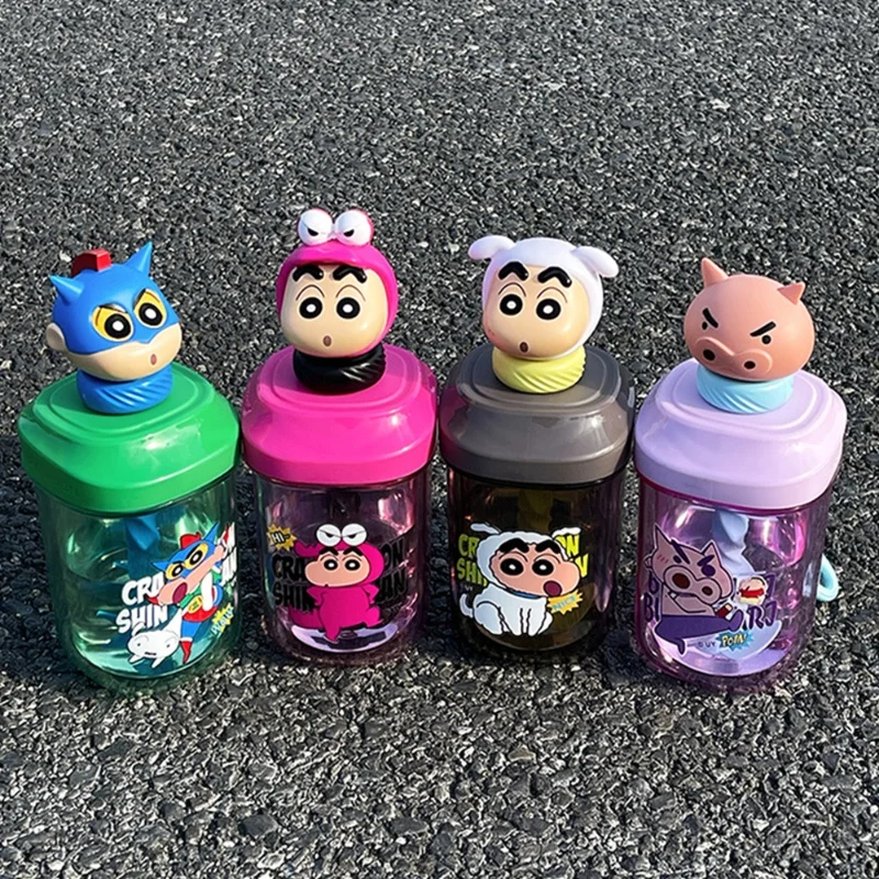 Crayon Shin Chan Anime Peripheral Water Cup Straw High Aesthetic Value Heatresistant Plastic Mixing Student Portable Cup Gift