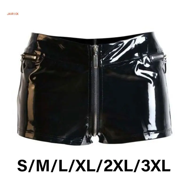 N1HE Nữ Tỏa Sáng Wetlook Quần Short Nam Cao Cấp Dây Kéo Đáy Quần Nóng Quần Đáy Đen Skinny Quần Short Raves Trang Phục Clubwear