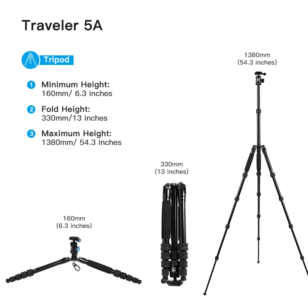 SIRUI Traveler 5A Aluminium Travel Tripod Portable Camera Tripod 360° Panorama Ball head For DSLR SLR Digital Camera Load 4kg