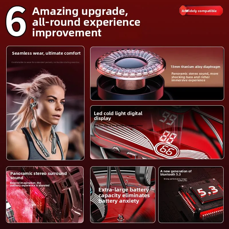 Neck-mounted Bluetooth headset 2025 new model, long battery life, large power, open, ear-mounted running view 4