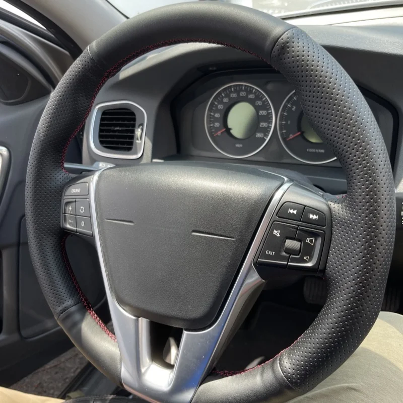 Customized Car Steering Wheel Cover Braid Soft Genuine Leather For Volvo V60 XC60 XC90 S60 S80 S90 DIY Steering-Wheel Cover Wrap