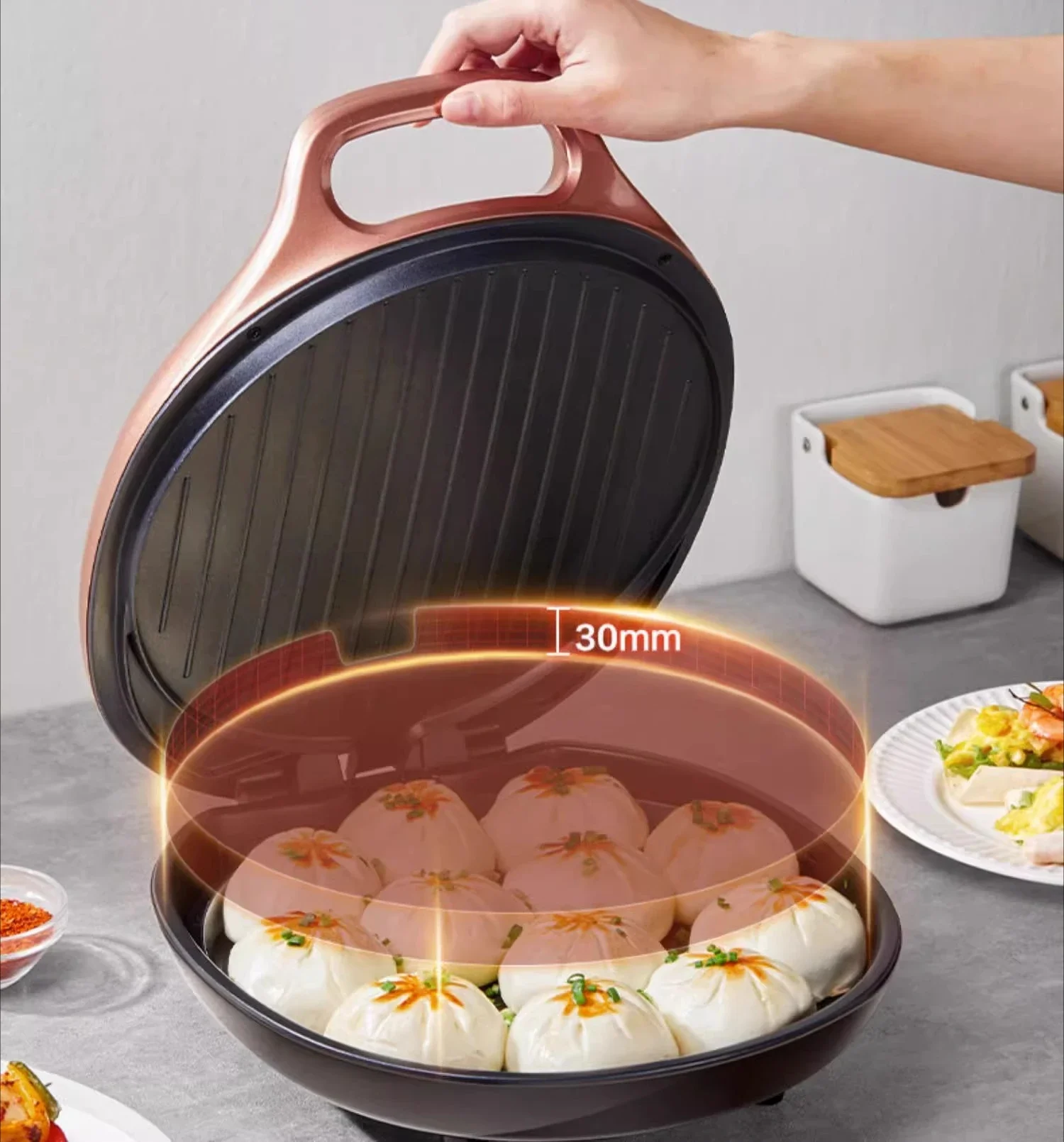 مقلاة كعكة كهربائية منزلية على الوجهين مع سطح خبز موسع لسهولة الطبخ والتنظيف