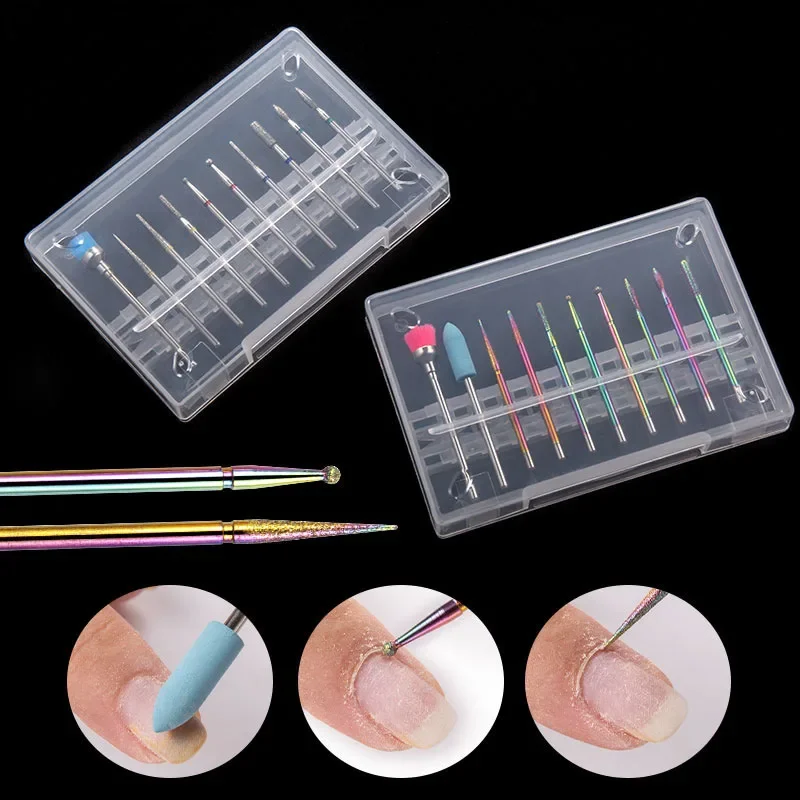 10 Pcs kit Diamond Milling Cutters Carbide Nail Drill Bits set rainbow SSFor Electric Drill Manicure Machine Accessory Tungsten