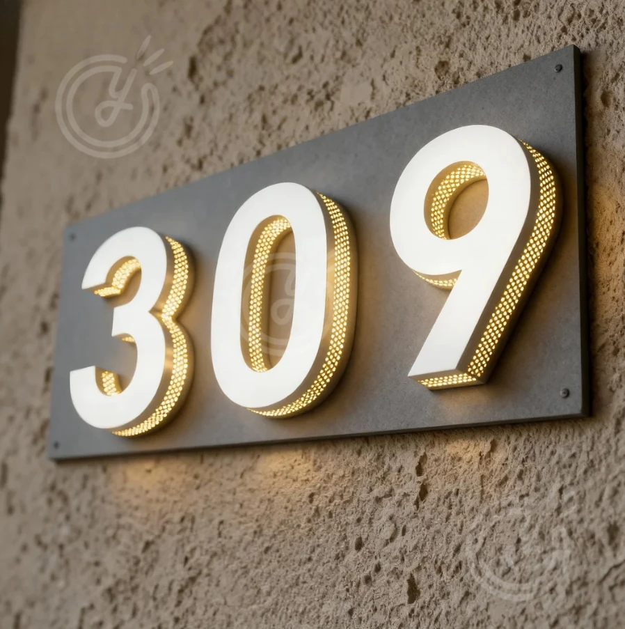 ป้ายร้านตัดผมโลโก้สีทองสำหรับธุรกิจ ป้ายตัวอักษรหรูหราแบบ 3 มิติ พร้อมไฟ LED สำหรับตกแต่งภายนอกอาคาร ของตกแต่งโฆษณา ป้ายหน้าร้านแบบกำหนดเอง