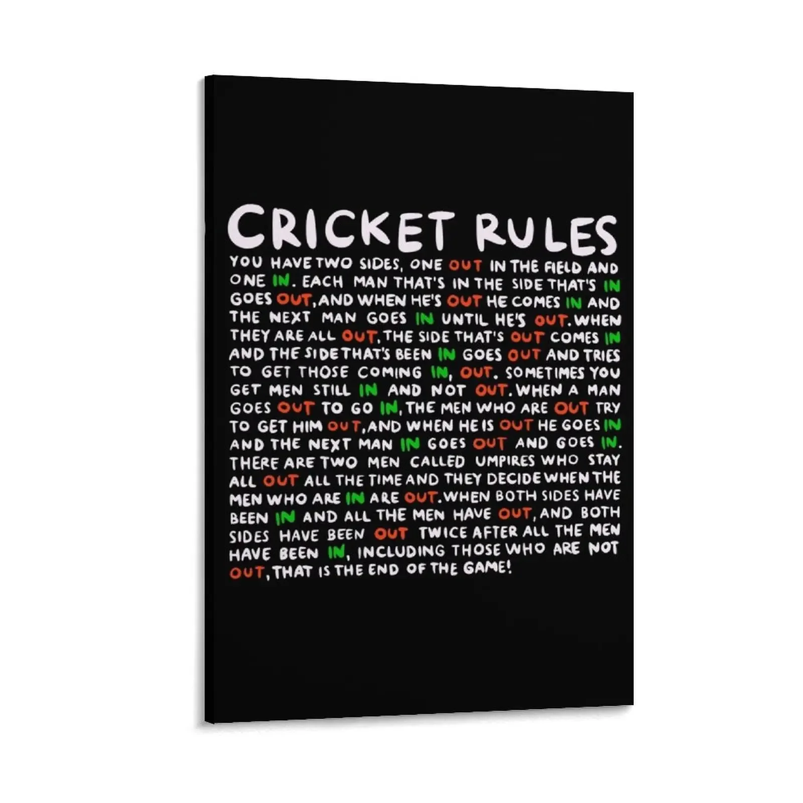 

Cricket Rules (Hand-Written) / Cricket World Cup Canvas Painting Decoration bedrooms decor decorative wall poster
