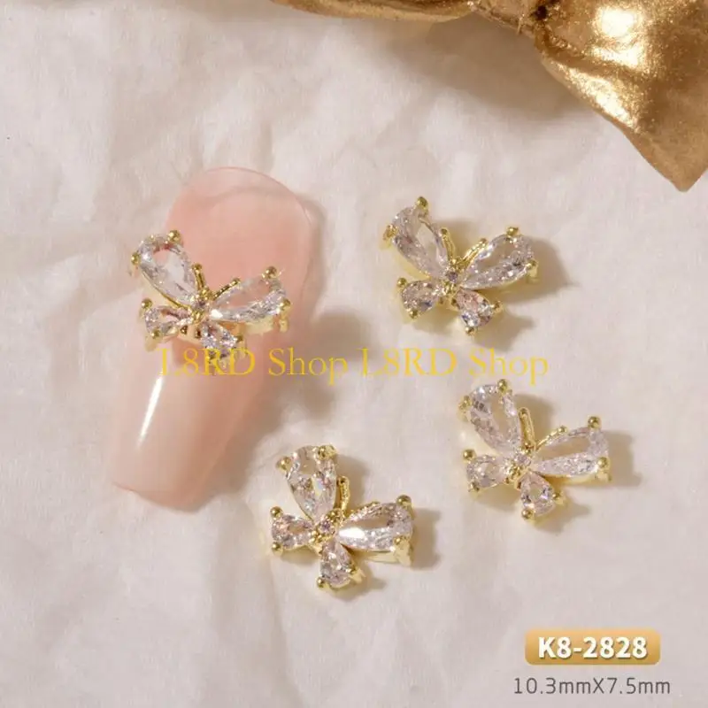 L8RD Bow Zircon Diamonds Metal Charms Stones for DIY Art Decorations