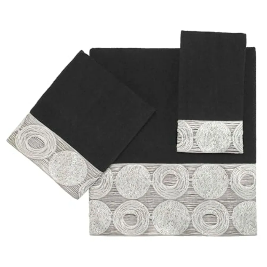 

3pc Towel Set for Bathroom Use, 100 Cotton Towels in Black from Galaxy Collection, Ultra-Soft Highly Absorbent