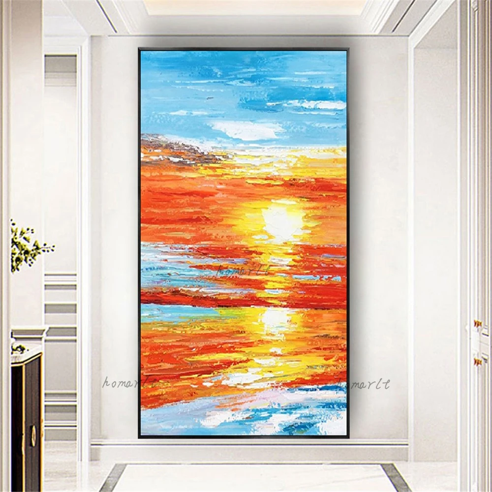 

Nordic Style Orange Hand-Painted Oil Painting Blue Modern Abstract Poster Decor Living Room Porch Large Mural On Canvas Art