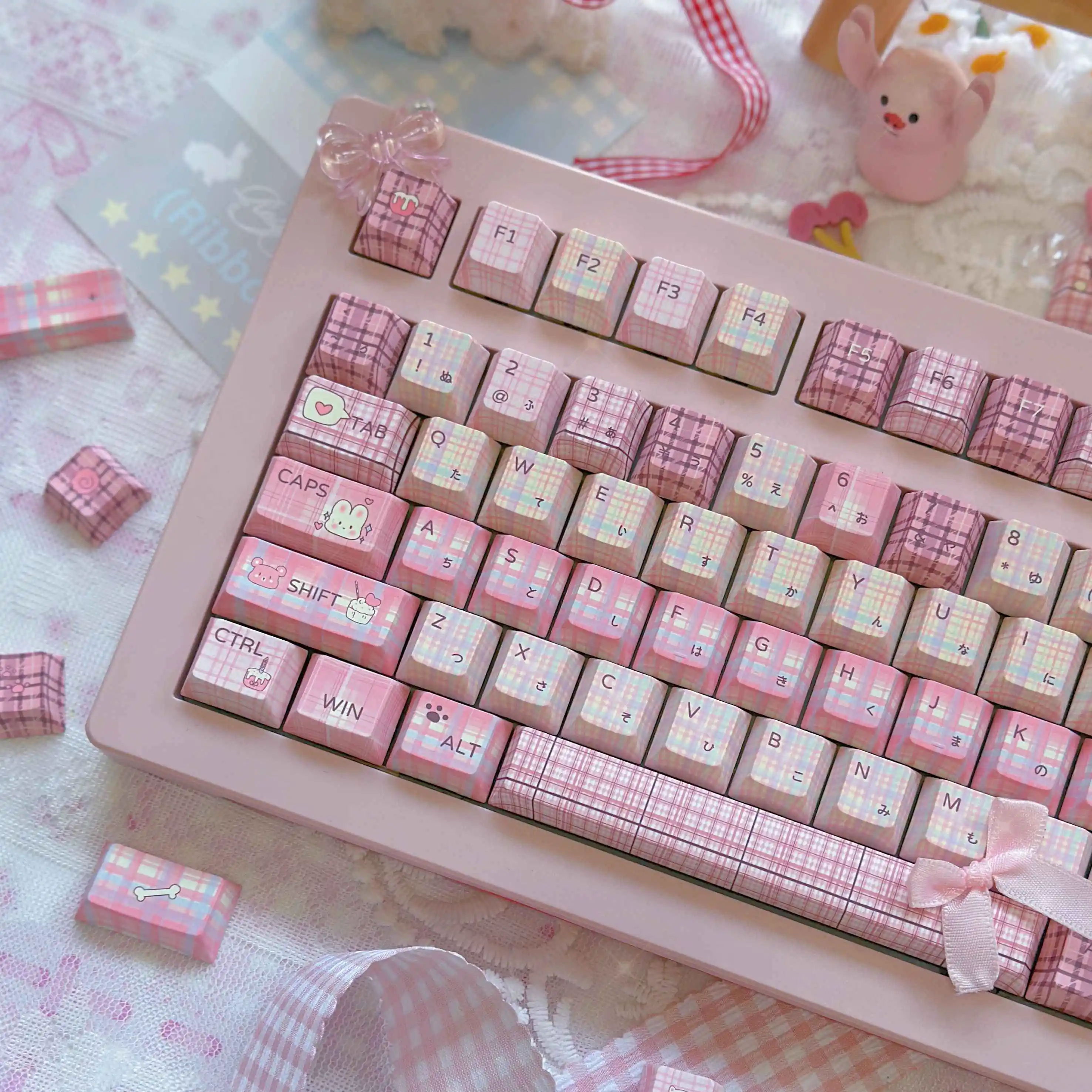 128 tasti Ragazza Rosa Copritasti PBT a sublimazione di calore Profilo Cherry Copritasti personalizzati per tastiera meccanica da gioco MX Switch