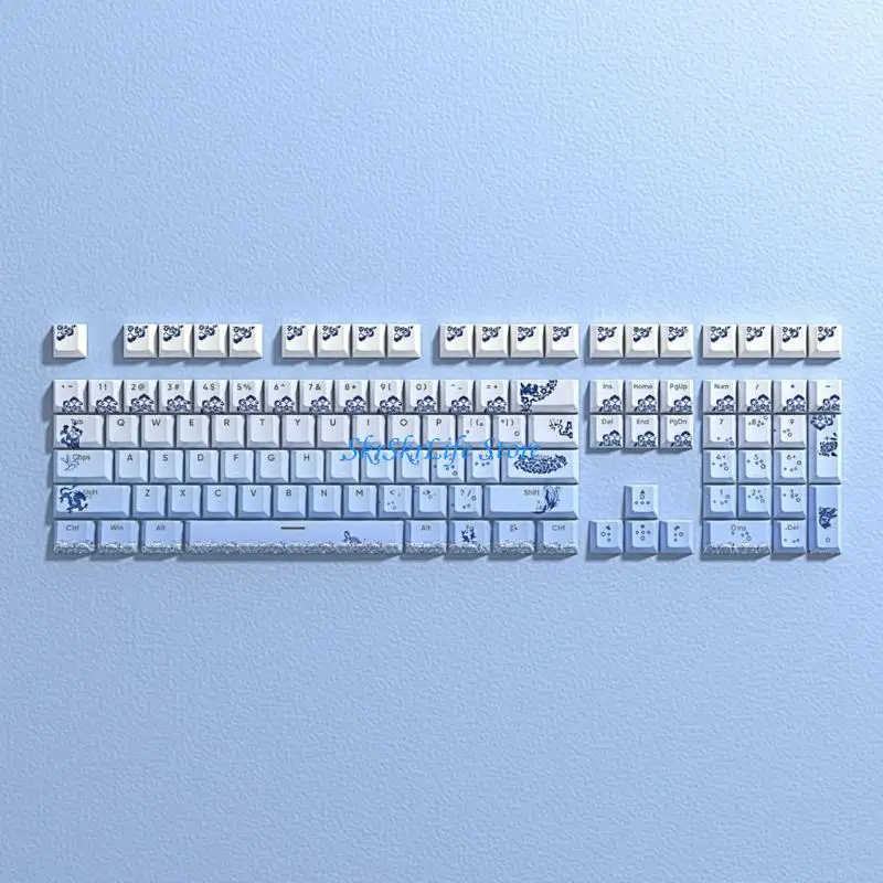 

E65E Double Shot Keycaps Blue and White Porcelain Side-lit Backlit Keycaps 108/135Keys for Gaming Keyboard Oil Resistant