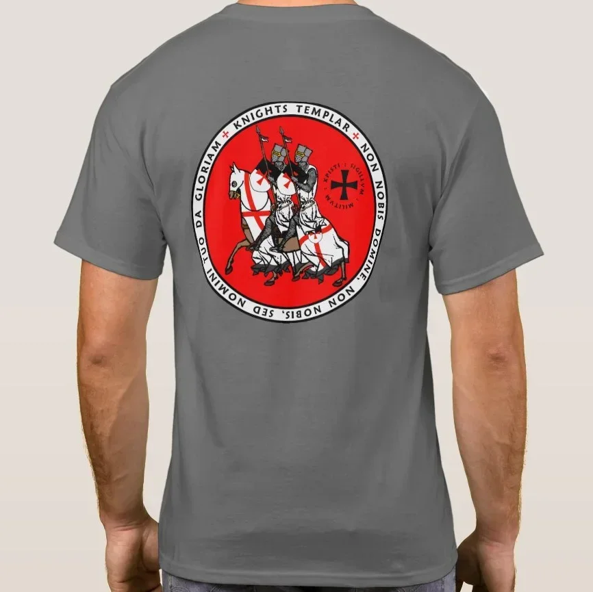 Camiseta con símbolo de dos caballeros en un caballo, camiseta informal de manga corta con cuello redondo de algodón 100% para hombre