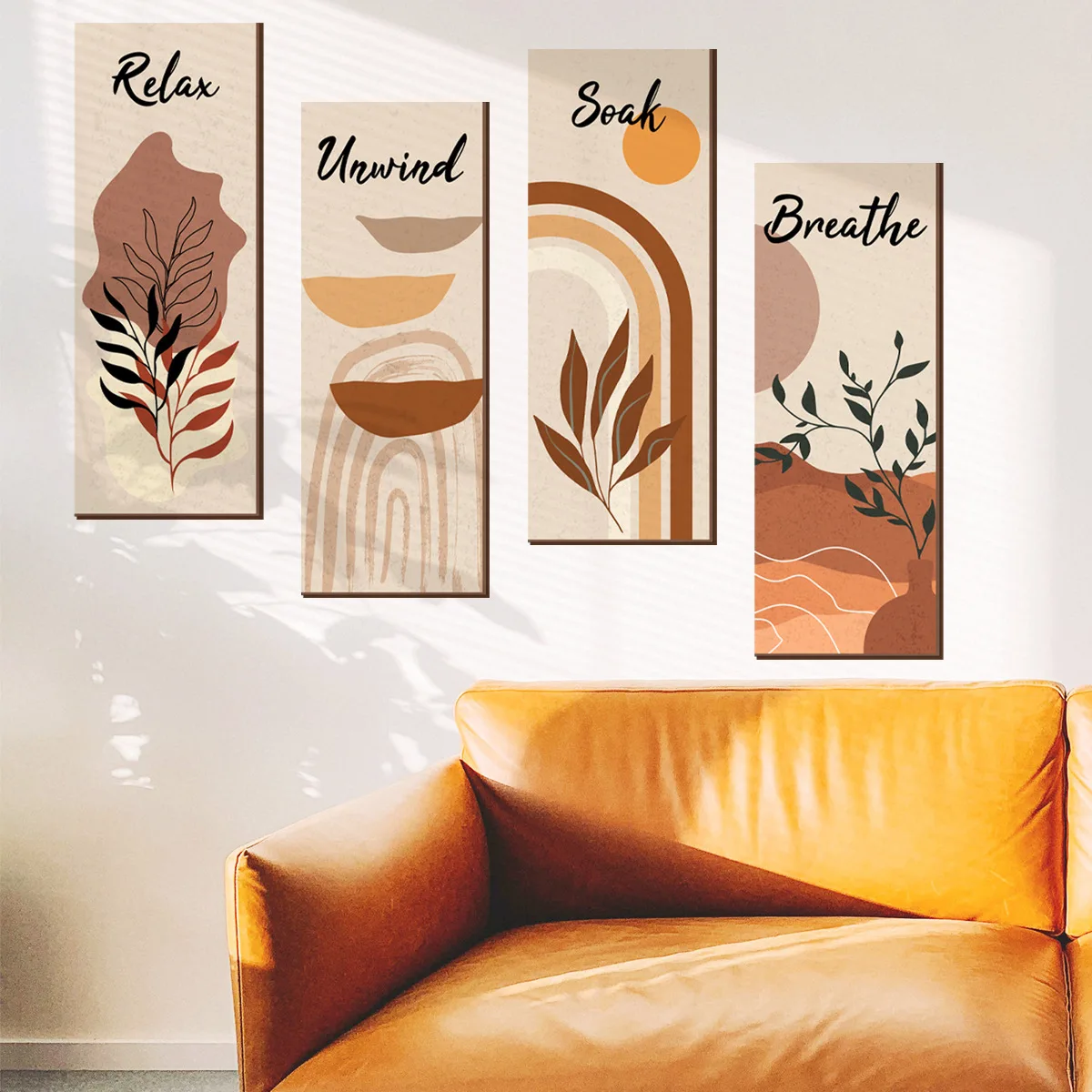 4pcs Bohemian Abstract Decorative Painting Wall Sticker Aesthetic Art Background Wall Living Room  Decorative Mural Wall Sticker