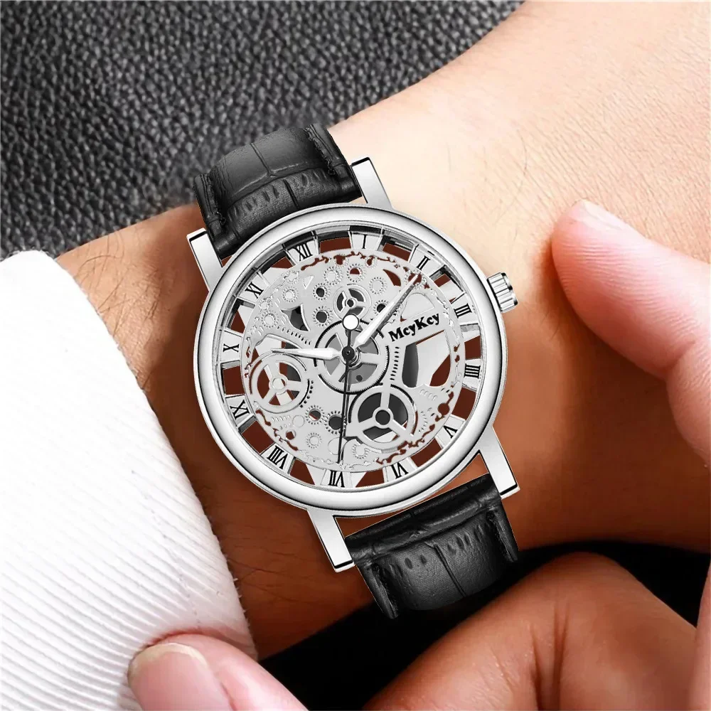 New Watch Men\'s Hollow Fashion Business Watch Men\'s Fashion & Casual Belt Quartz Wristwatches Valentine\'s Day Gift for Men