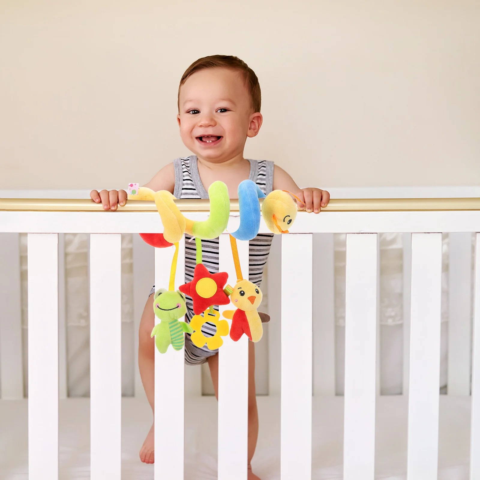 

Baby Spiral Hanging Car Seat Crib Stroller Comforter Sensory Development Activity Tags Soft Cotton Infant Early Education