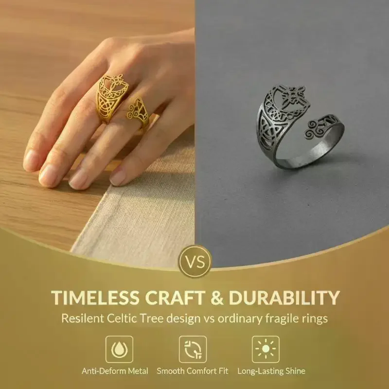 Witch Knot Trinity Knot Open Cuff Ring, Stainless Steel Adjustable Jewelry for Women