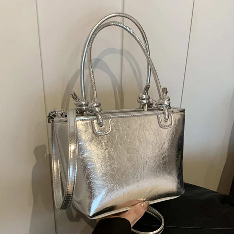 Luxury Designer Women Sequins PU Leather Top-Handle Handbags Evening Clutch INS White Silver Gold Casual Small Totes Bucket Bags