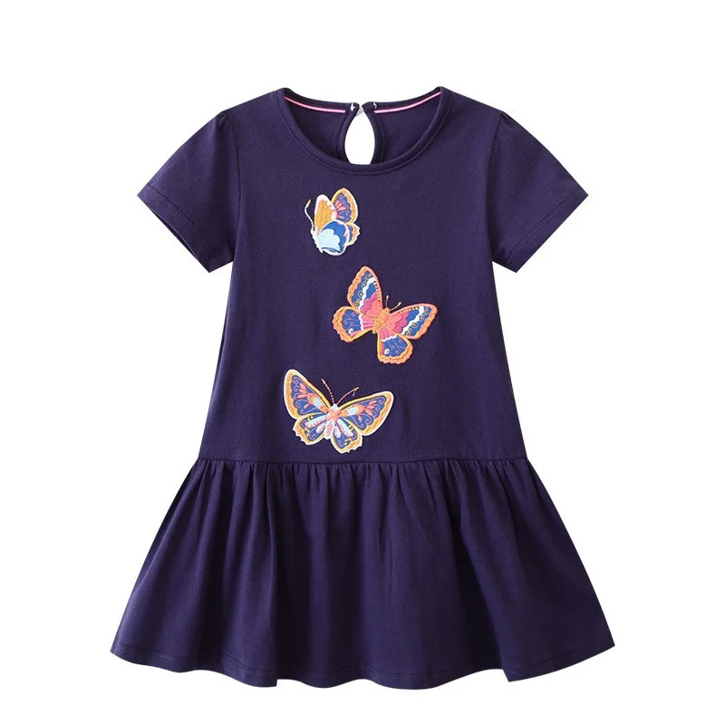 

Jumping Meters New Arrival Princess Girls Dresses Butterflies Embroidery Tunic Baby Clothing Short Sleeve Summer Kids Costume